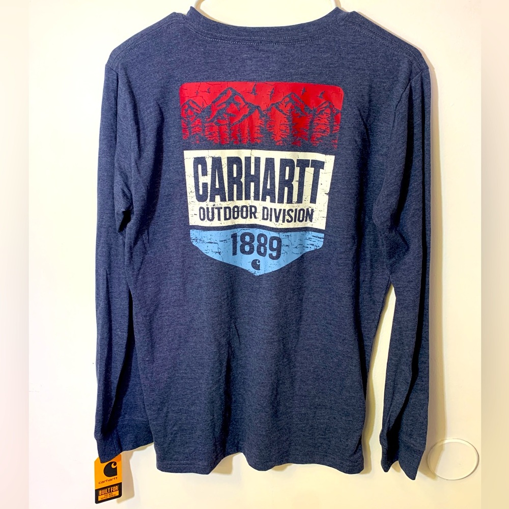 CARHARTT Super Soft Long Sleeve Cotton Blend Tee, Boys Large 14-16, Blue, BNWT